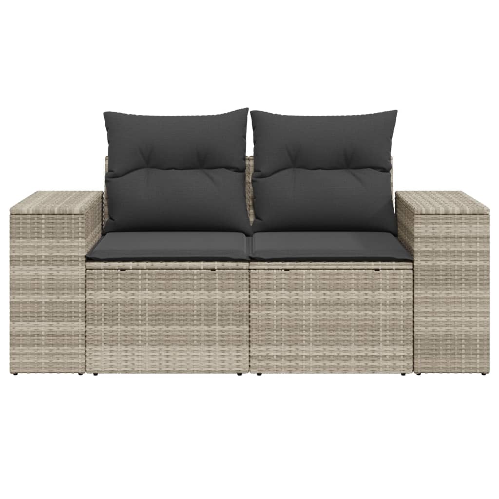 2-personers havesofa med hynder polyrattan lysegrå
