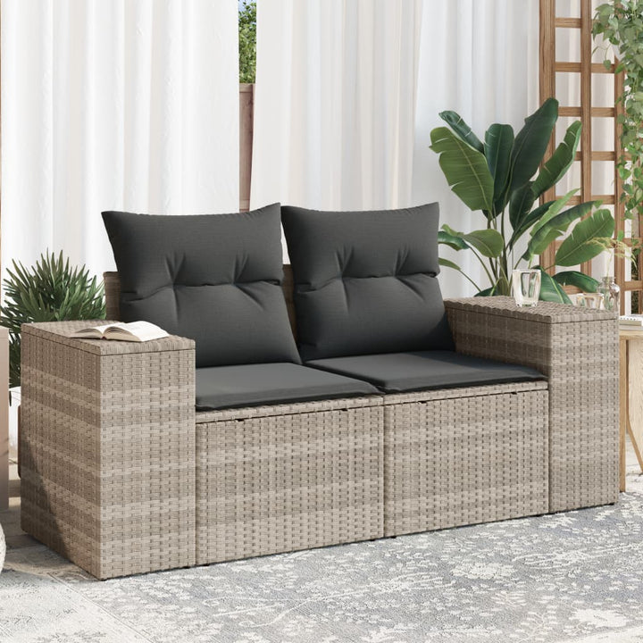 2-personers havesofa med hynder polyrattan lysegrå