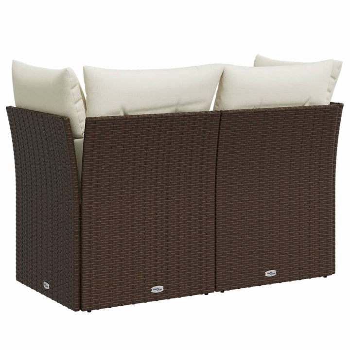 2-personers havesofa med hynder polyrattan brun