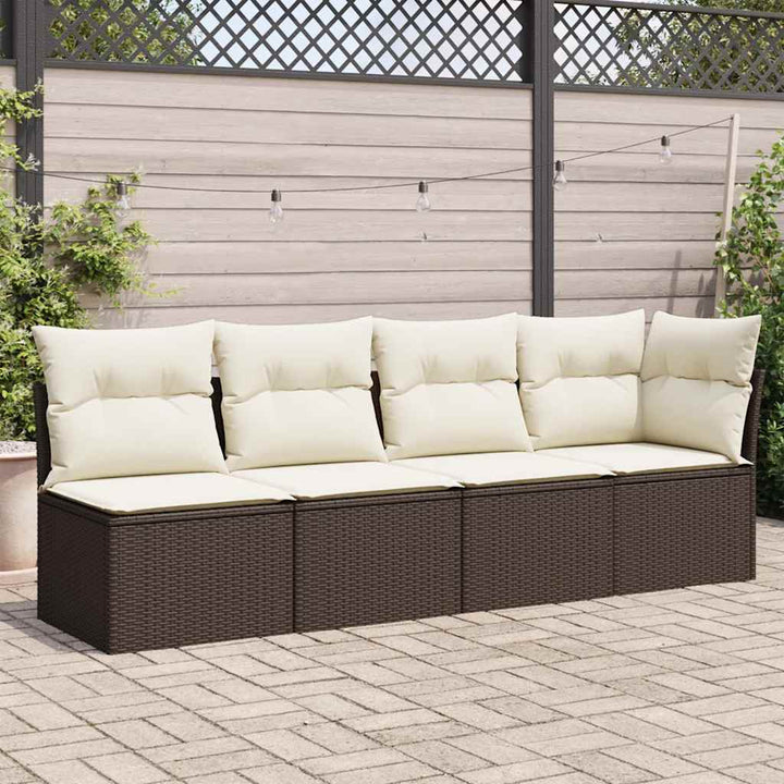 4-personers havesofa med hynder polyrattan brun