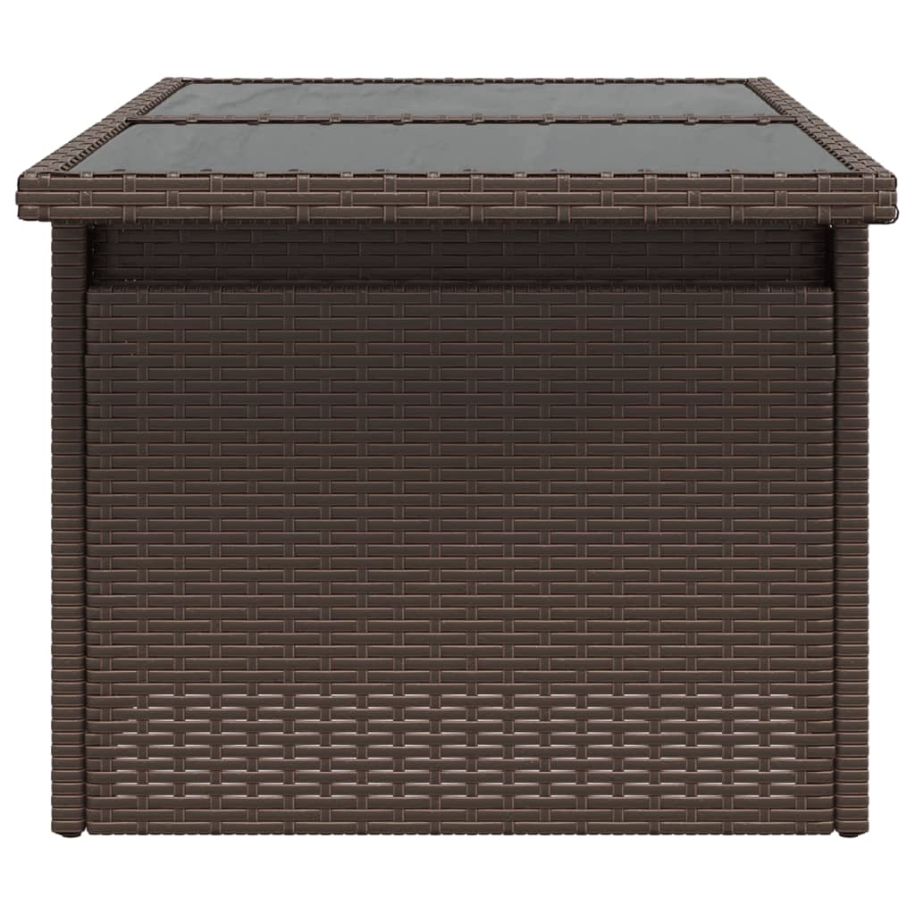 havebord med glastop 100x55x73 cm polyrattan brun
