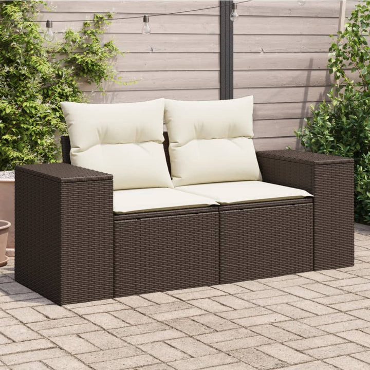 2-personers havesofa med hynder polyrattan brun