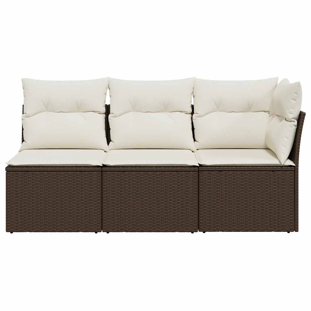 3-personers havesofa med hynder polyrattan brun