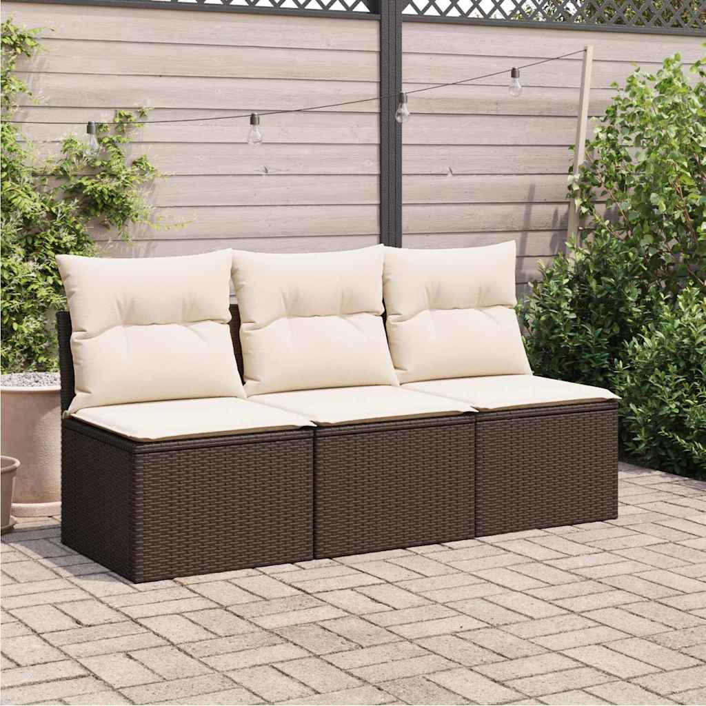 3-personers havesofa med hynder polyrattan brun