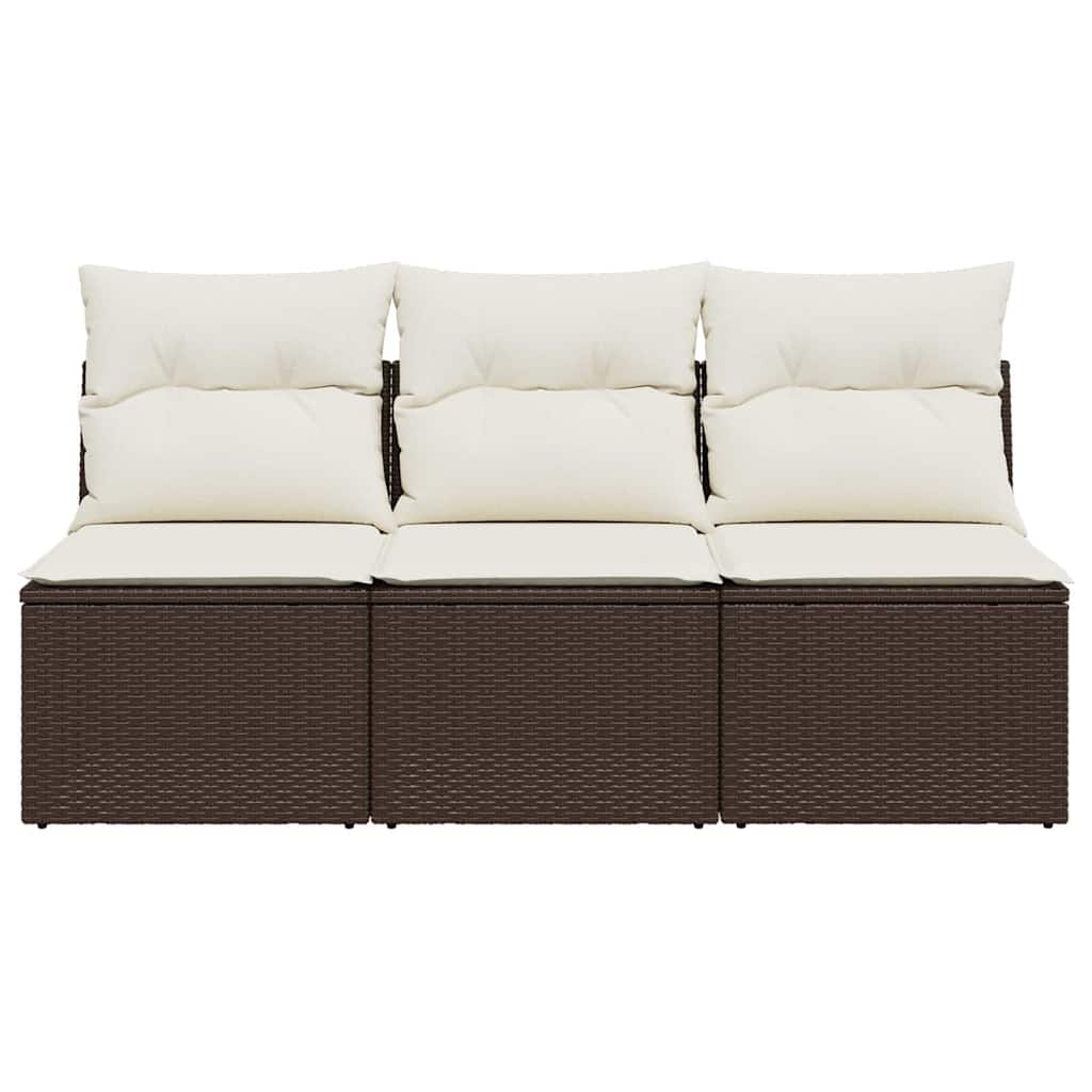 3-personers havesofa med hynder polyrattan brun