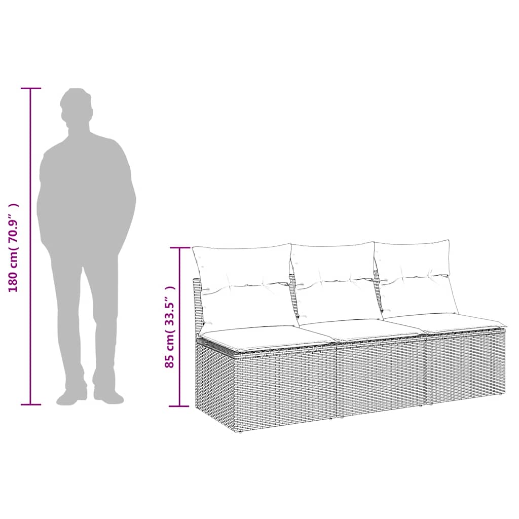 3-personers havesofa med hynder polyrattan brun