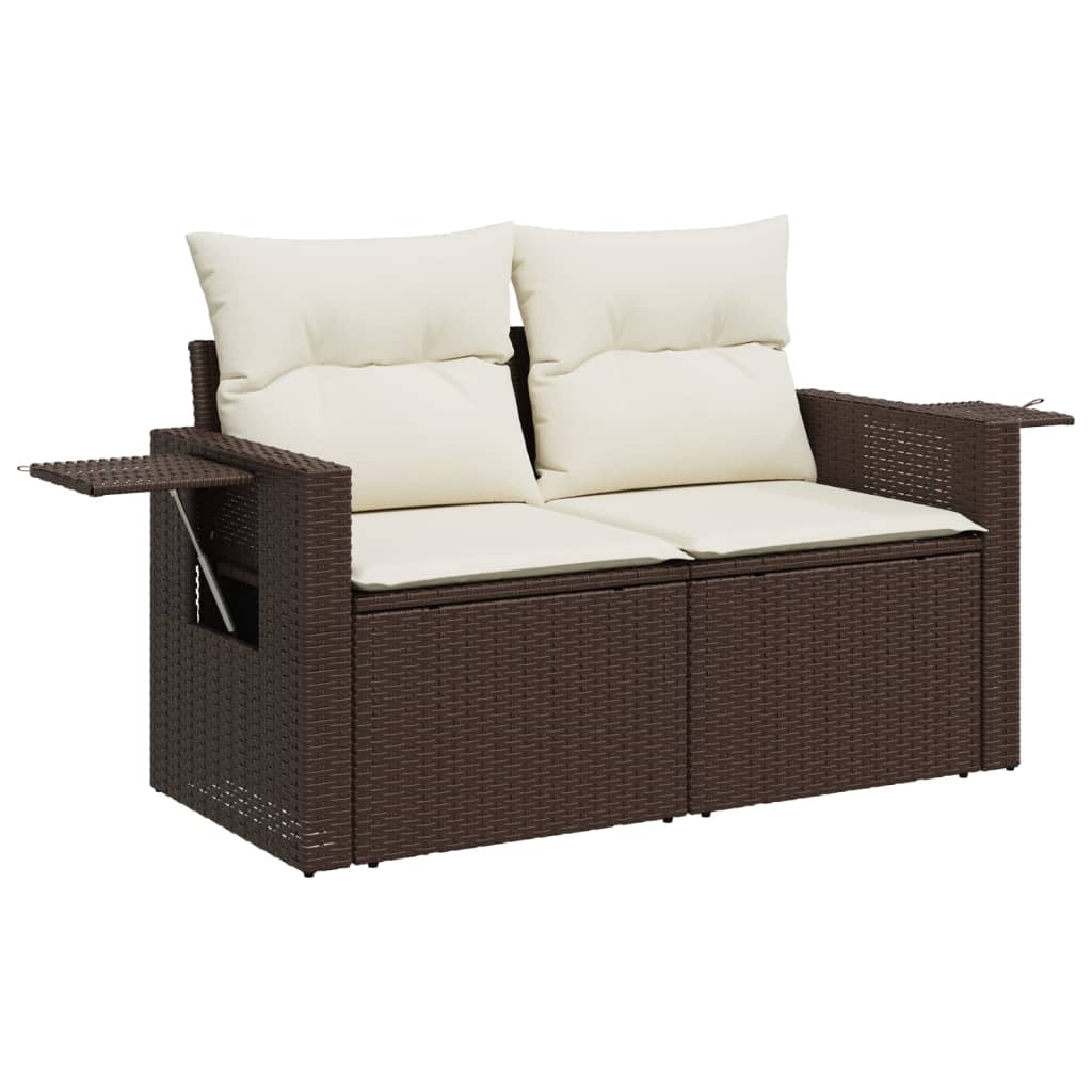 2-personers havesofa med hynder polyrattan brun