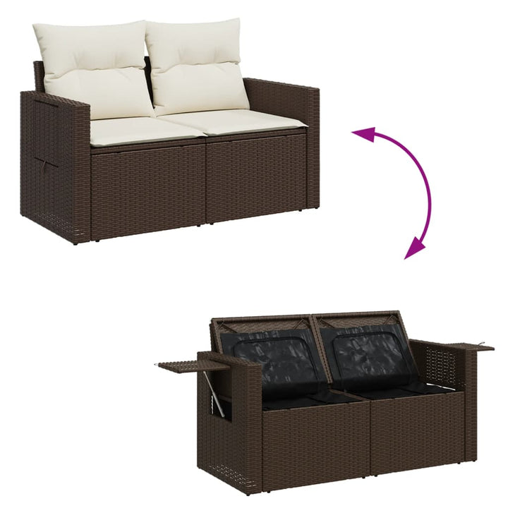 2-personers havesofa med hynder polyrattan brun