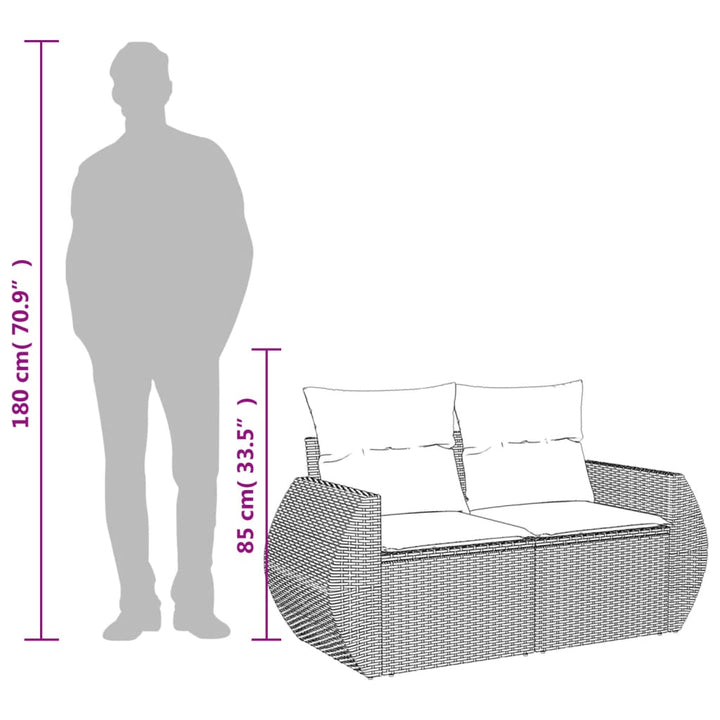 2-personers havesofa med hynder polyrattan brun
