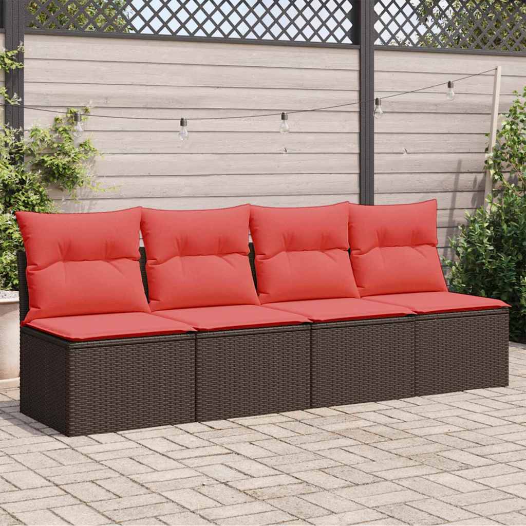 havesofa med hynder 4-personers brun polyrattan