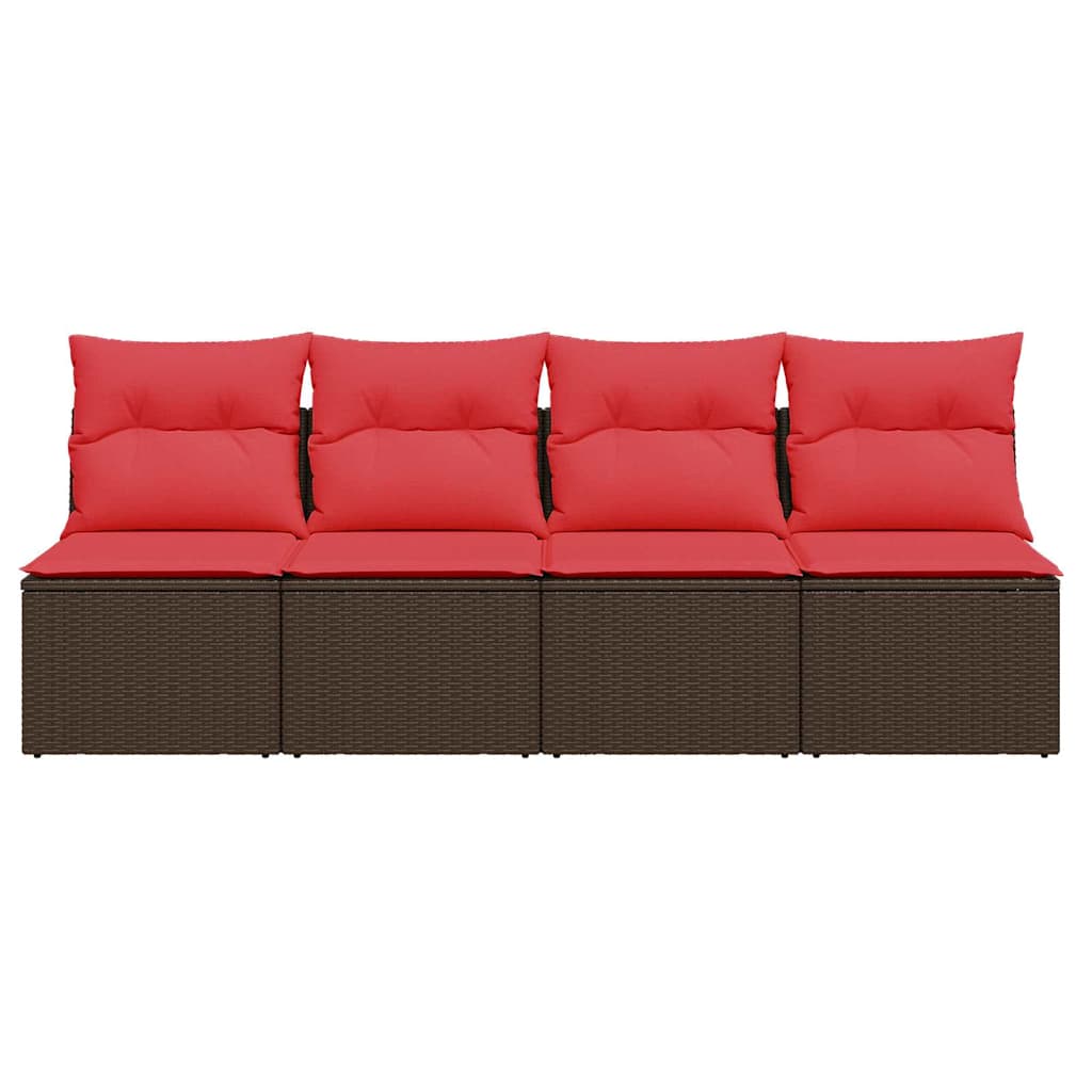 havesofa med hynder 4-personers brun polyrattan