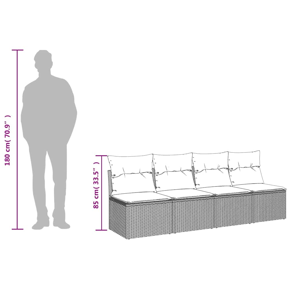 havesofa med hynder 4-personers brun polyrattan