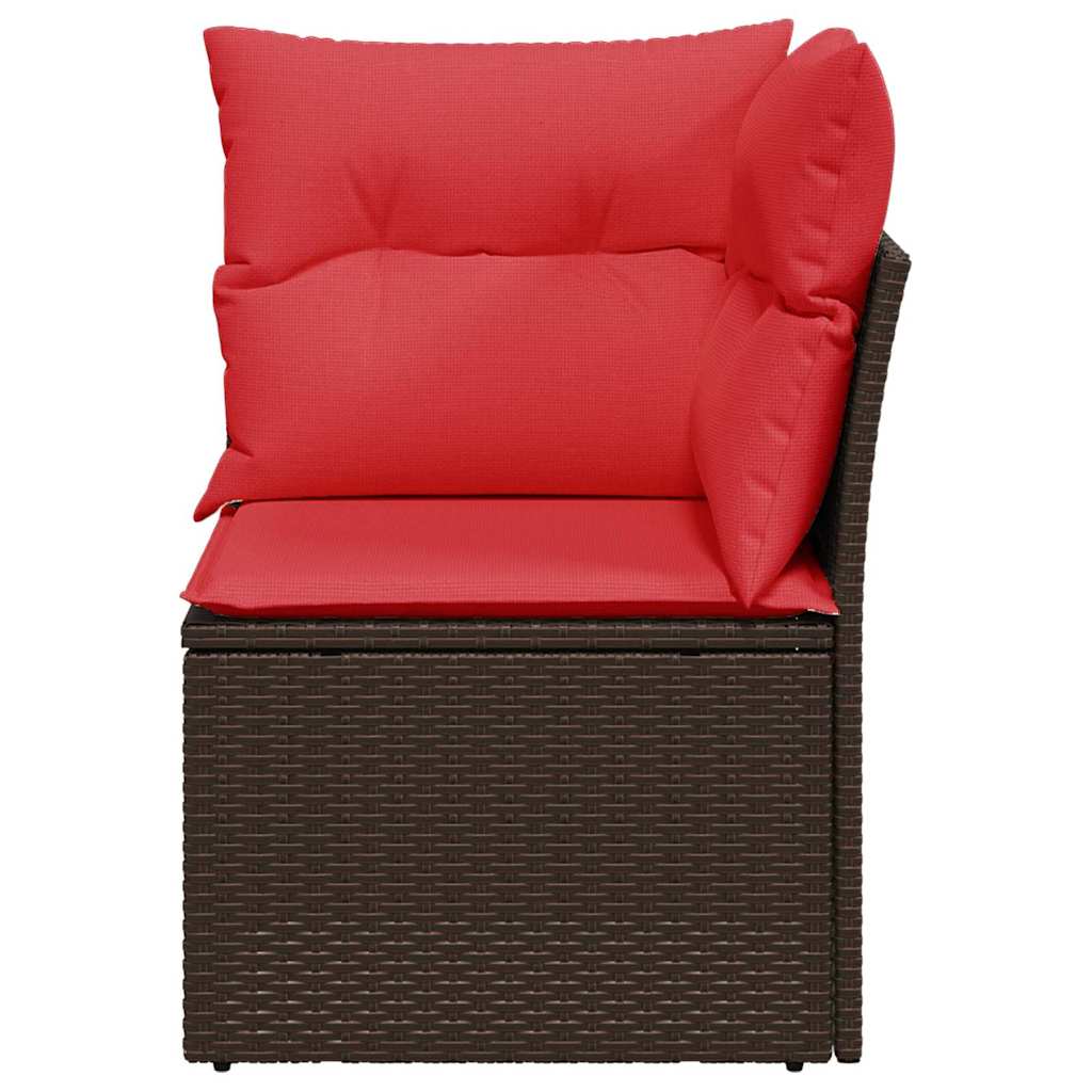 havesofa hjørne med hynder brun polyrattan