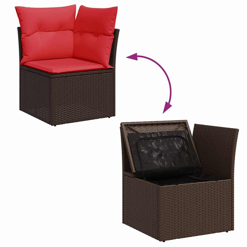 havesofa hjørne med hynder brun polyrattan
