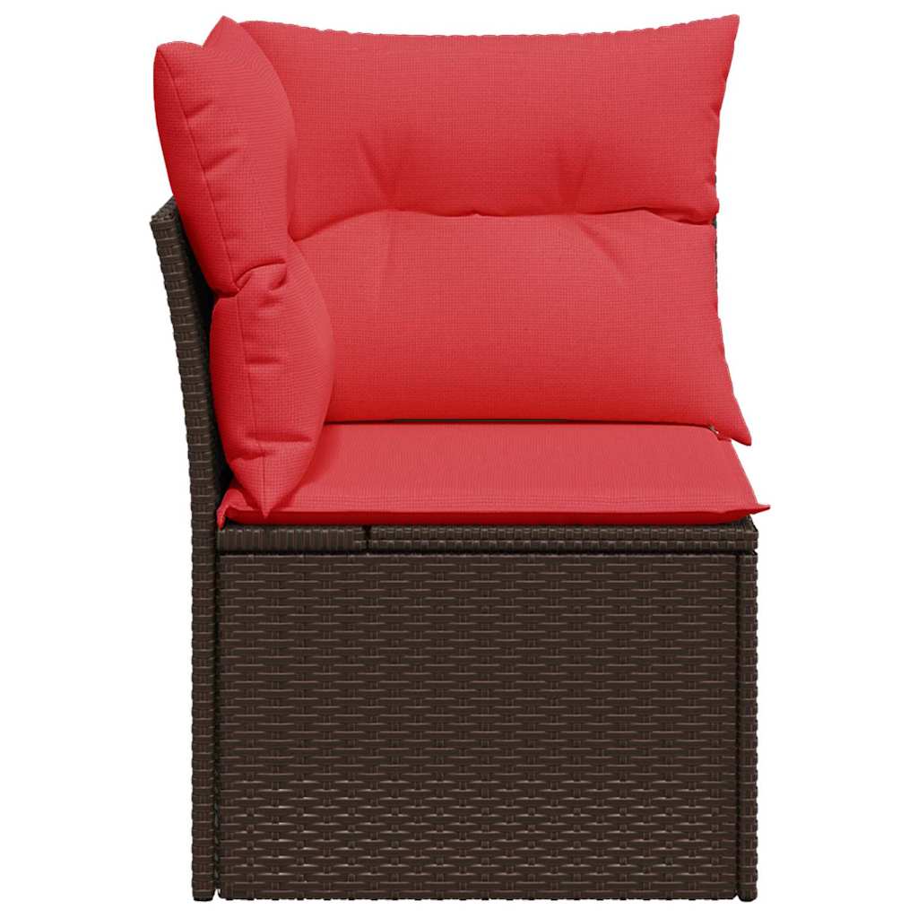 havesofa hjørne med hynder brun polyrattan