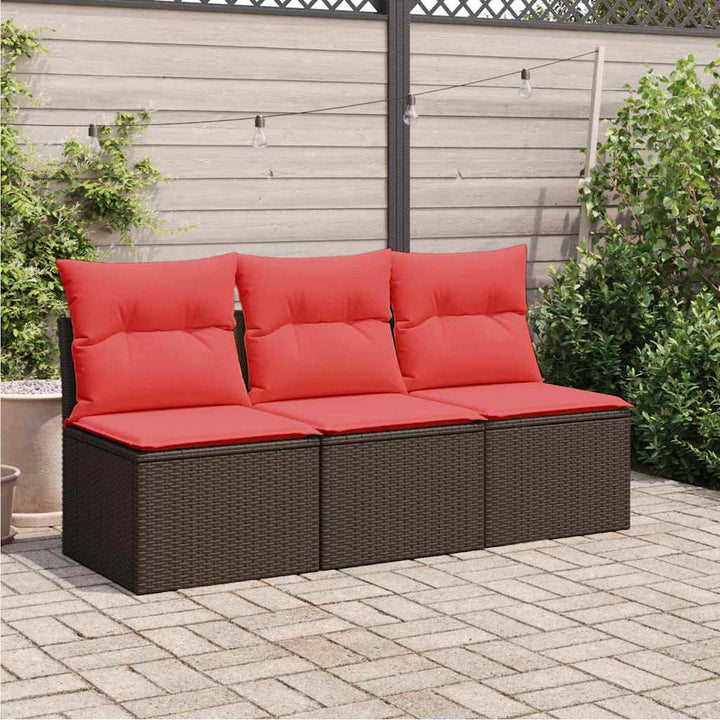 havesofa med hynder 3-personers brun polyrattan