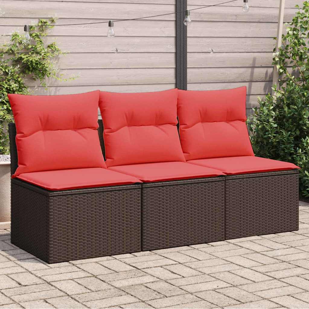 havesofa med hynder 3-personers brun polyrattan