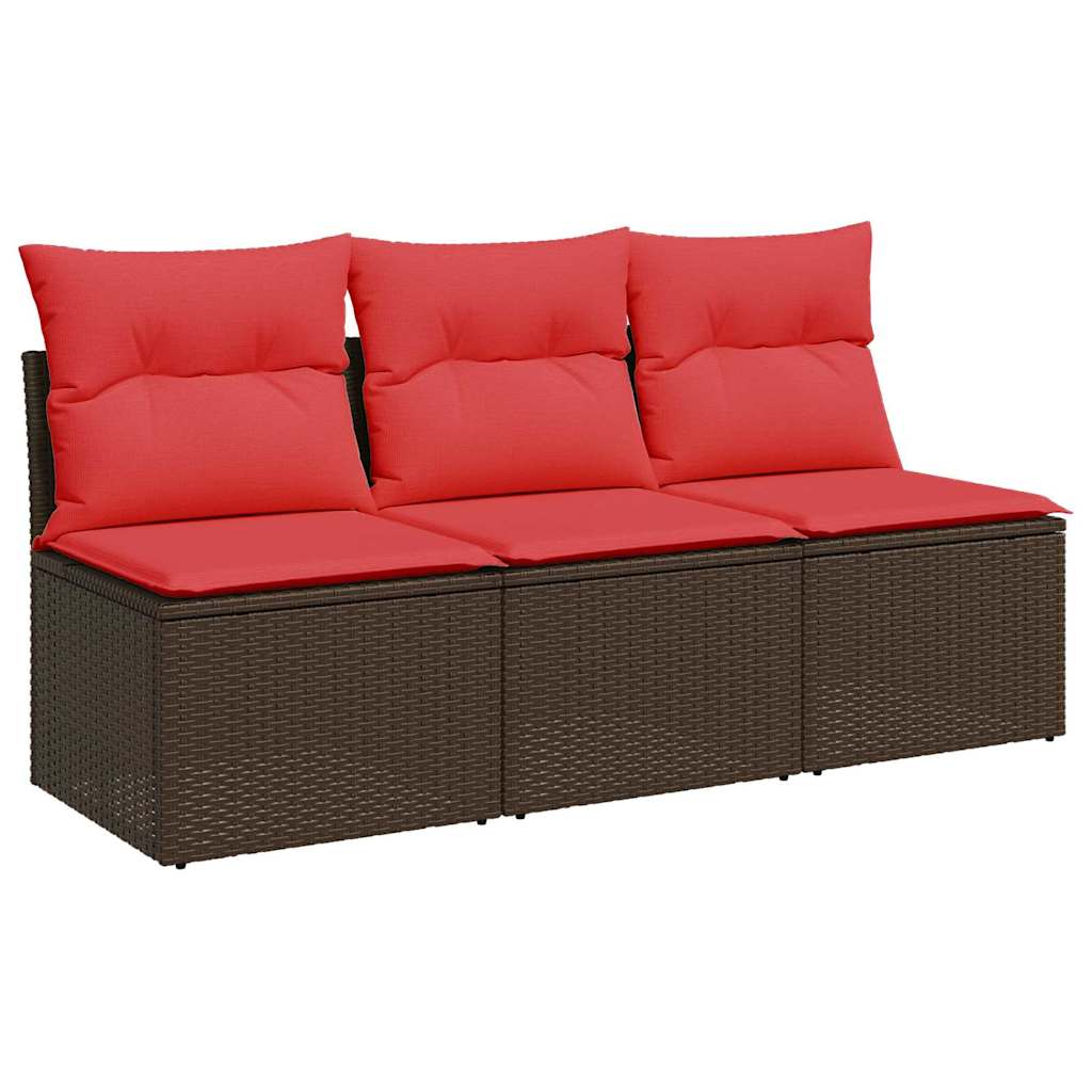 havesofa med hynder 3-personers brun polyrattan