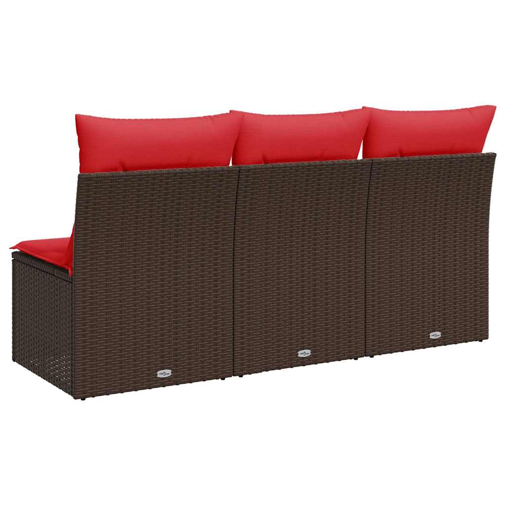 havesofa med hynder 3-personers brun polyrattan