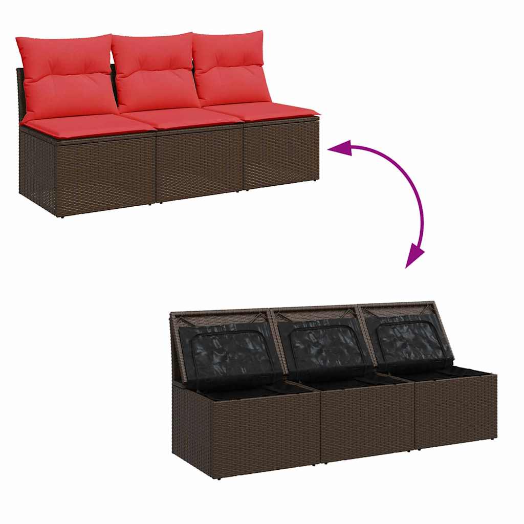 havesofa med hynder 3-personers brun polyrattan