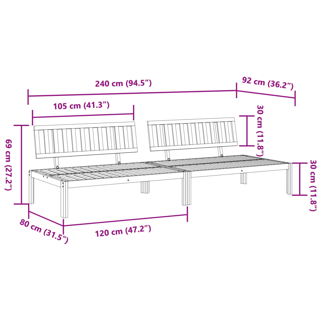 midtermoduler 2 stk. til pallesofa massivt akacietræ