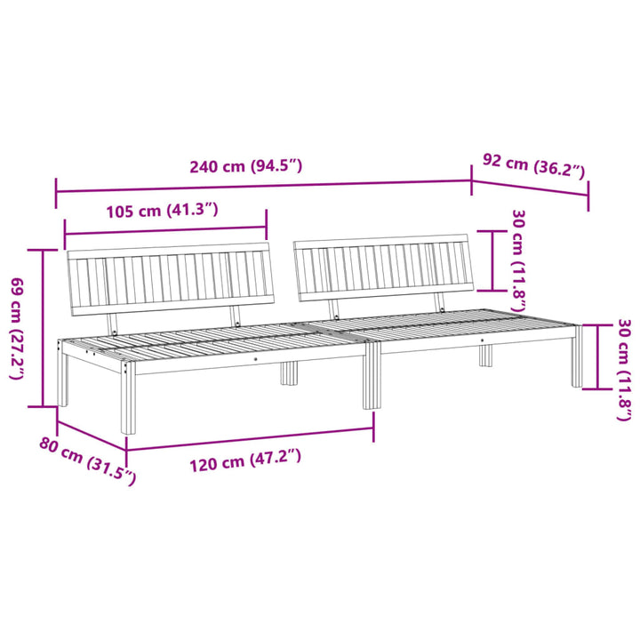 midtermoduler 2 stk. til pallesofa massivt akacietræ