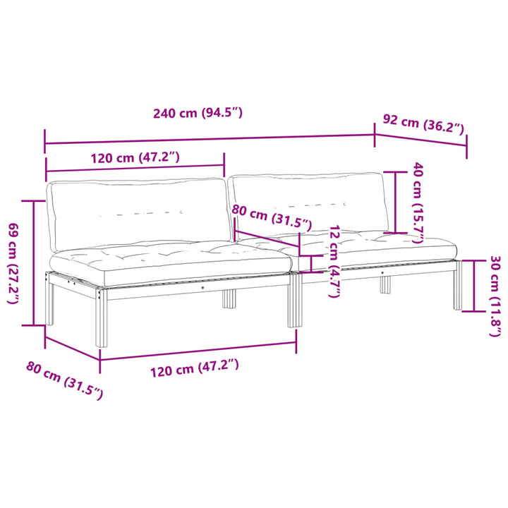 midtermoduler til pallesofa 2 stk. med hynder massivt akacietræ