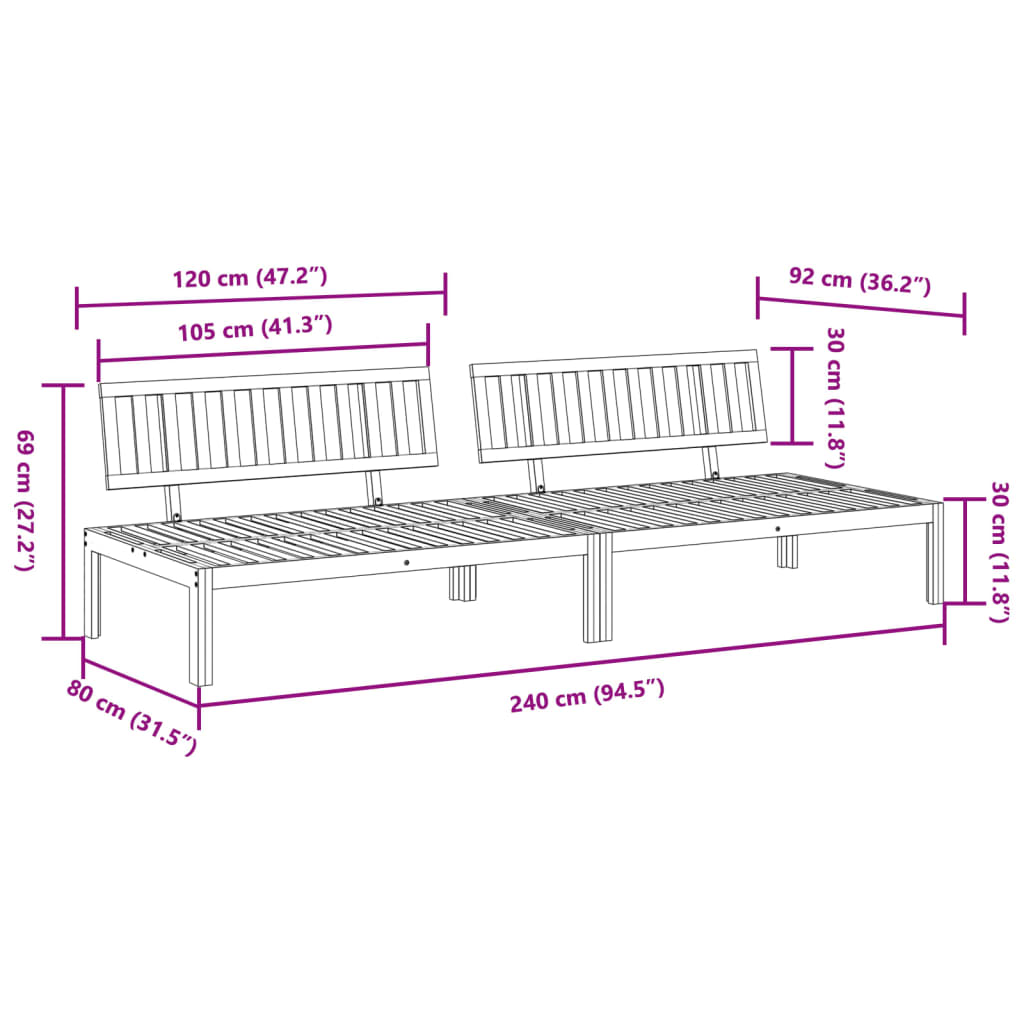 midtermoduler 2 stk. til pallesofa massivt akacietræ