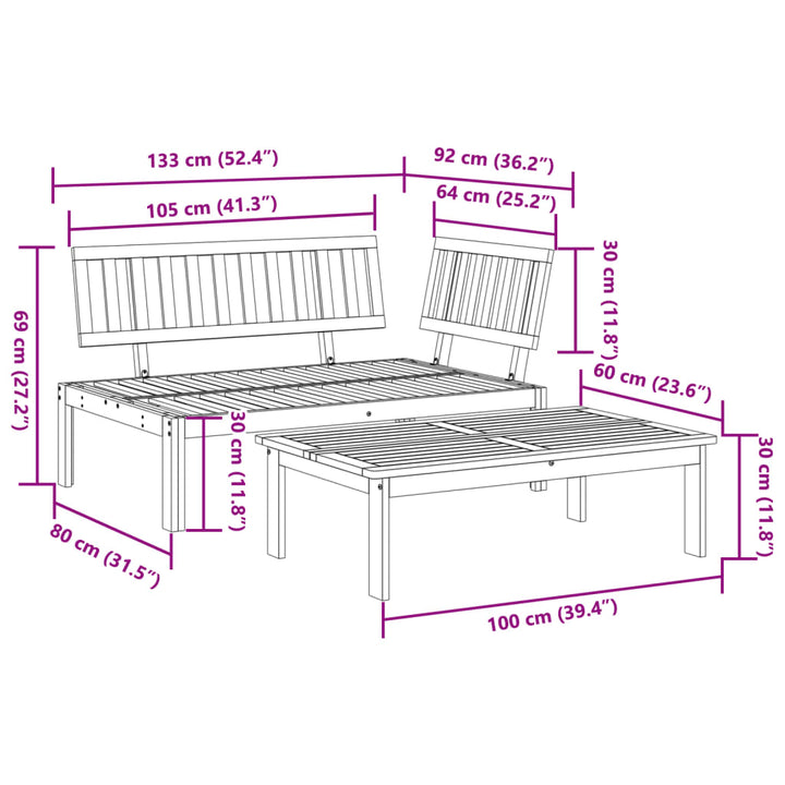 sofamoduler 2 stk. til pallesofa massivt akacietræ