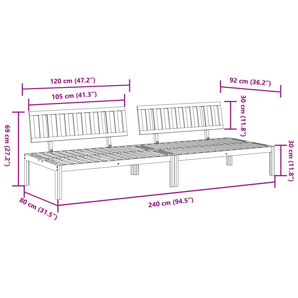 midtermoduler 2 stk. til pallesofa massivt akacietræ