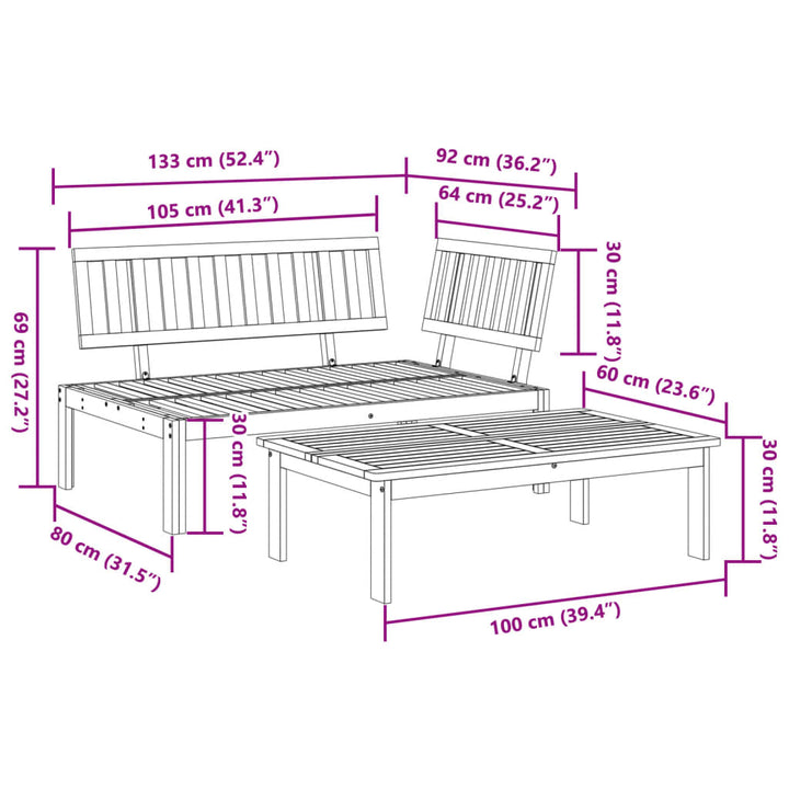 sofamoduler 2 stk. til pallesofa massivt akacietræ