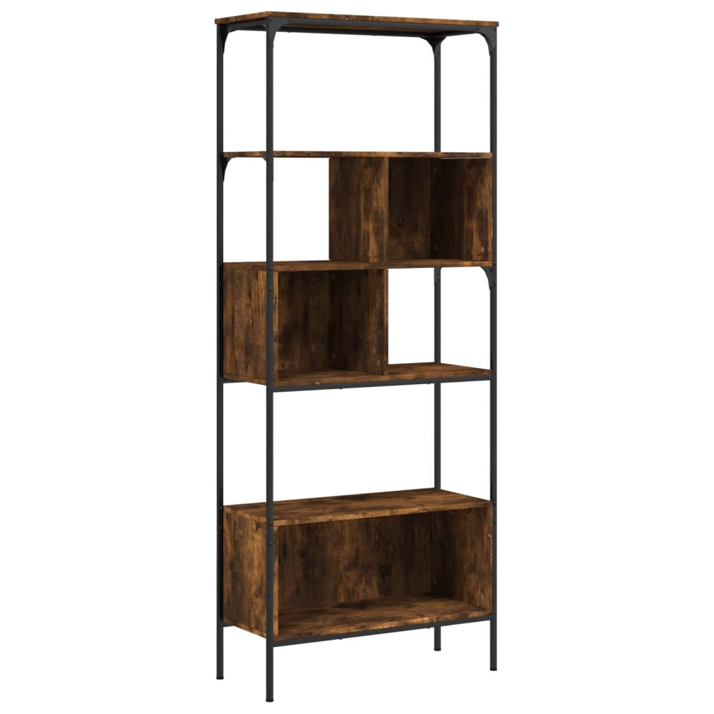 bogreol 76x33x188,5 cm 5 hylder konstrueret træ røget eg