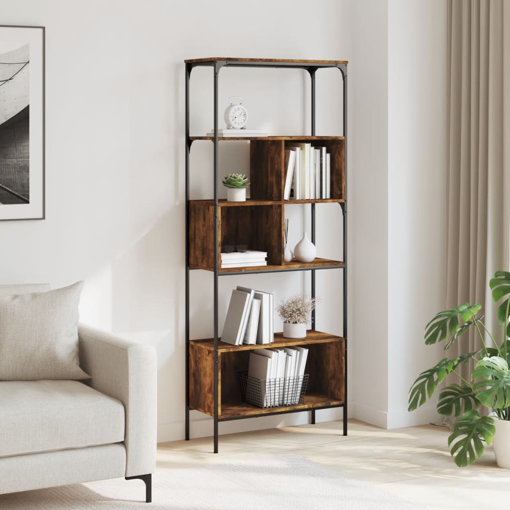 bogreol 76x33x188,5 cm 5 hylder konstrueret træ røget eg
