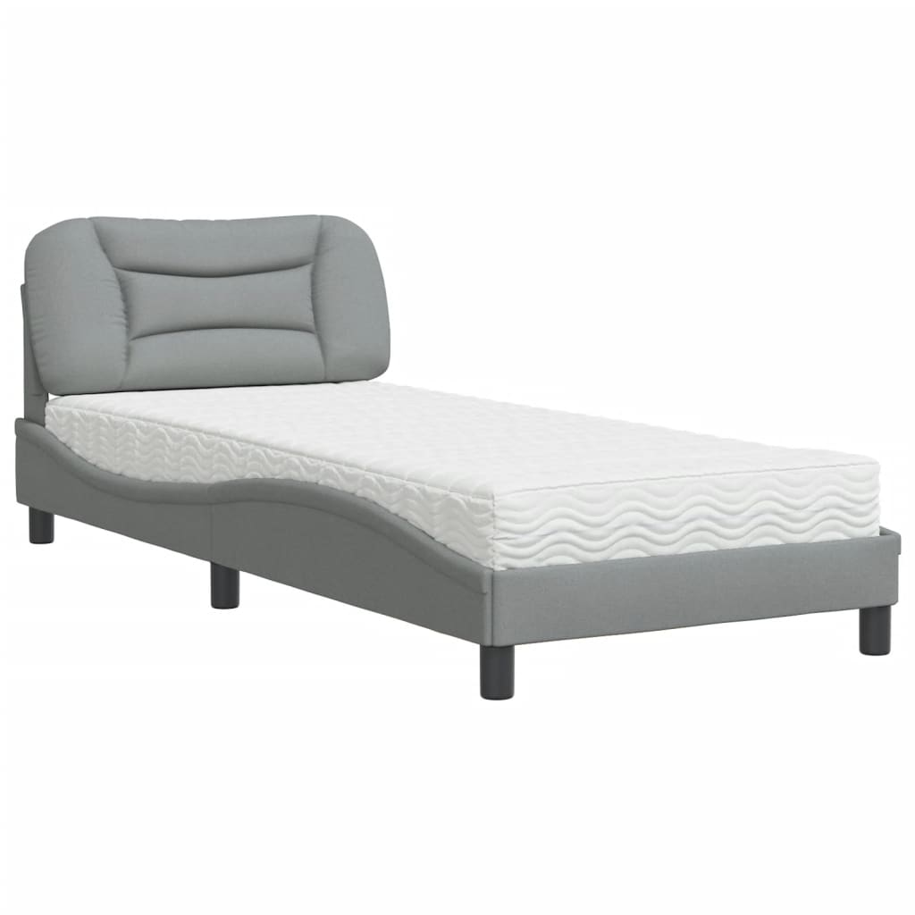 seng med madras 90x200 cm stof lysegrå