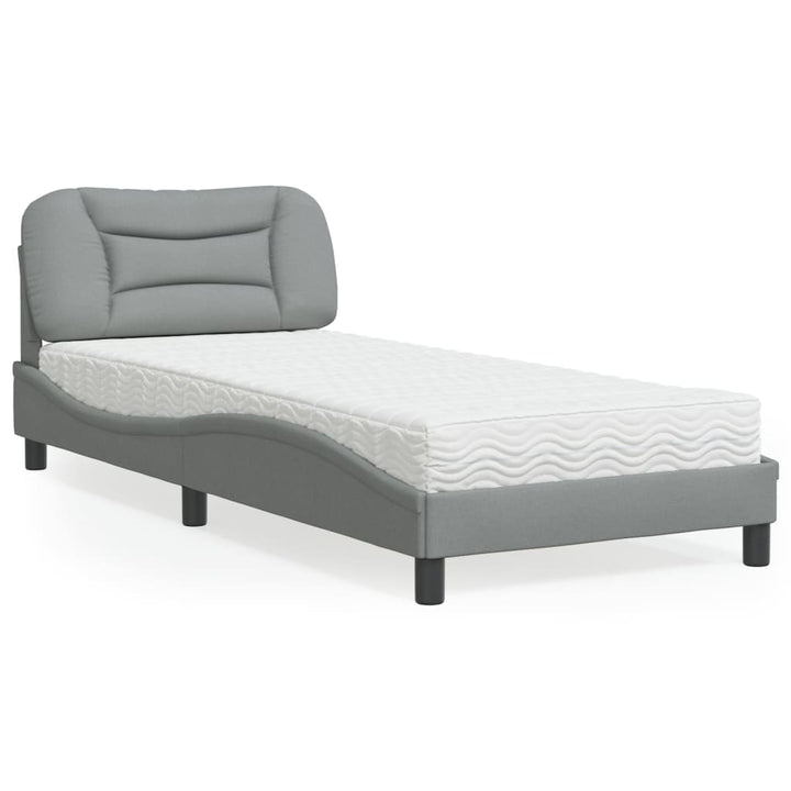 seng med madras 90x200 cm stof lysegrå