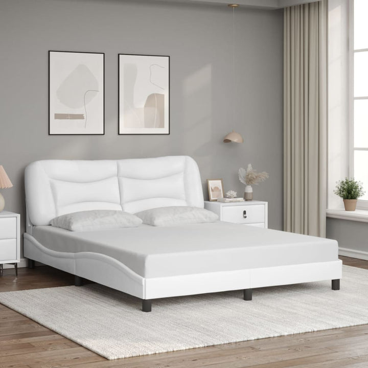 sengestel med LED-lys 160x200 cm kunstlæder hvid