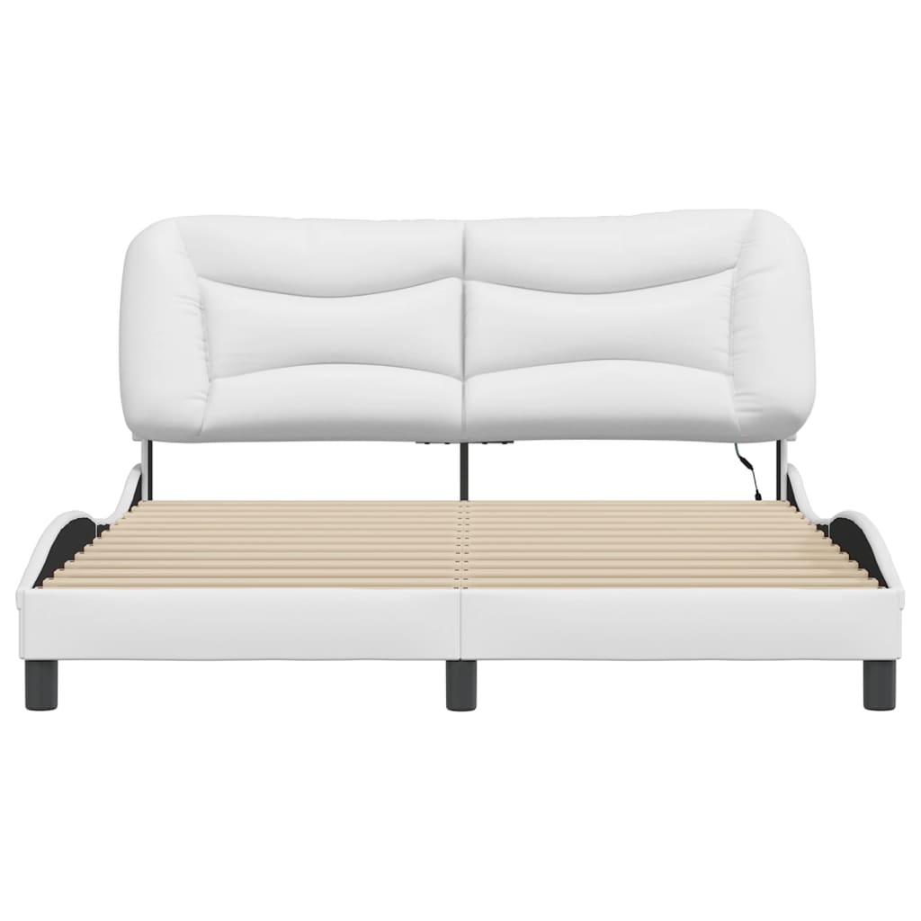 sengestel med LED-lys 160x200 cm kunstlæder hvid