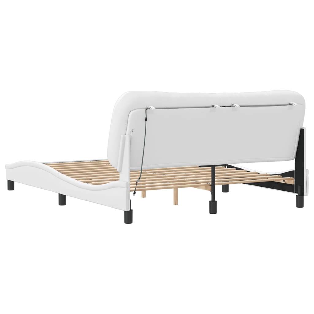sengestel med LED-lys 160x200 cm kunstlæder hvid
