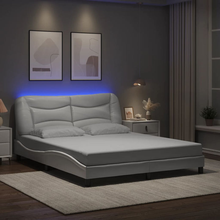 sengestel med LED-lys 160x200 cm kunstlæder hvid