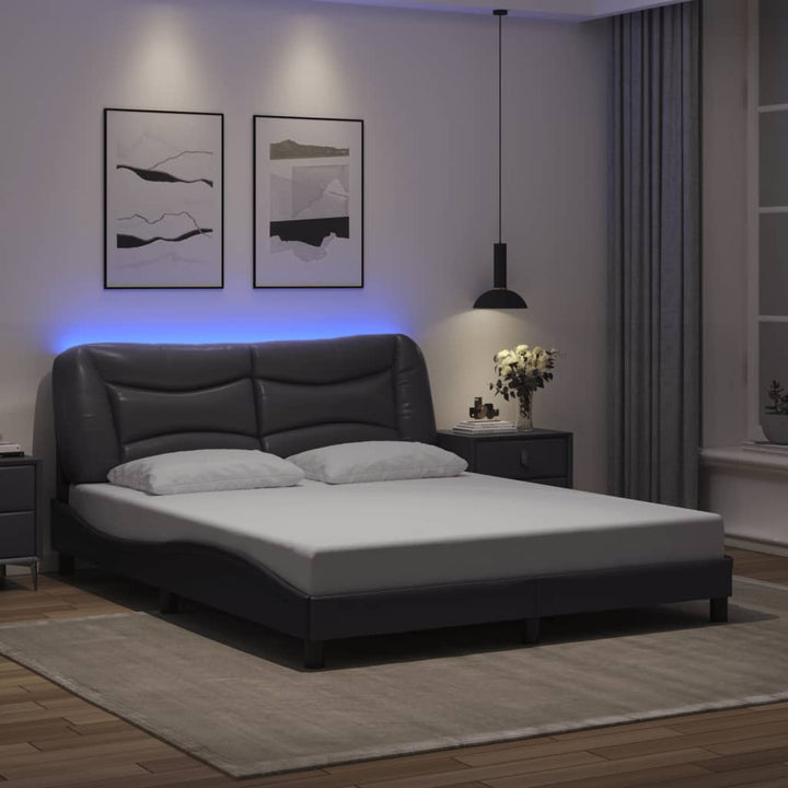 sengestel med LED-lys 160x200 cm kunstlæder grå