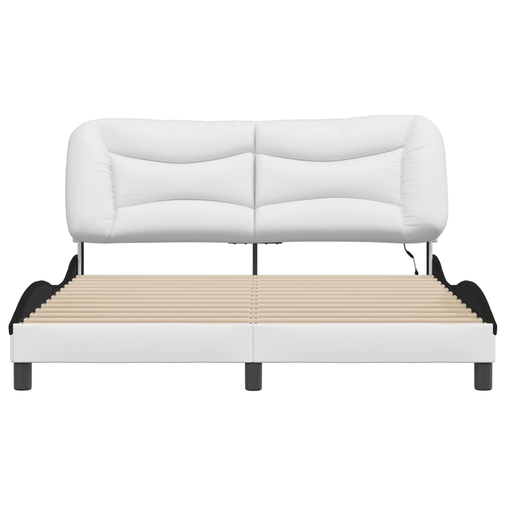 sengestel med LED-lys 160x200 cm kunstlæder hvid og sort