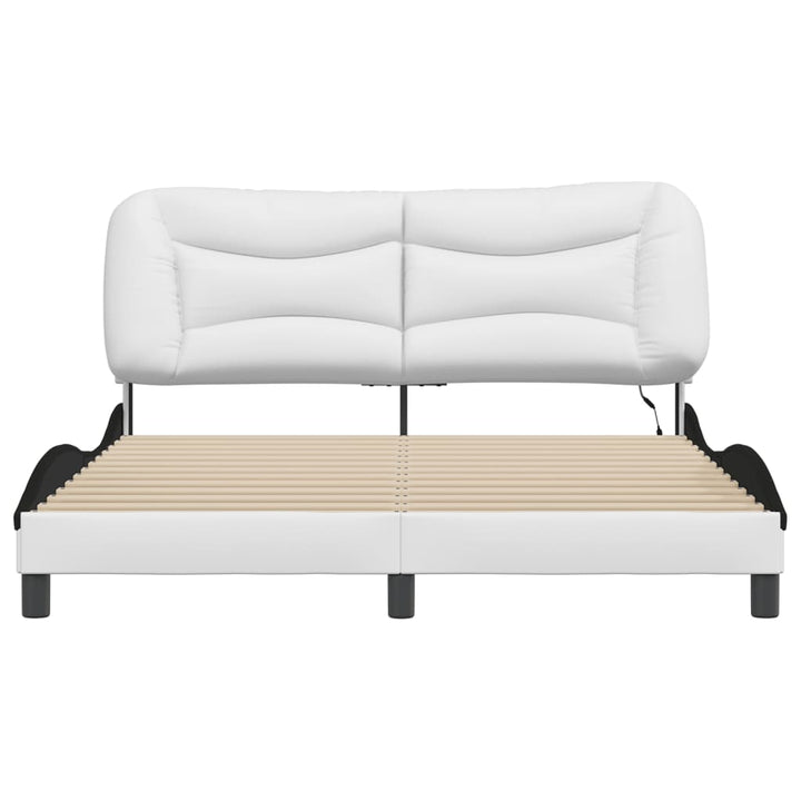sengestel med LED-lys 160x200 cm kunstlæder hvid og sort