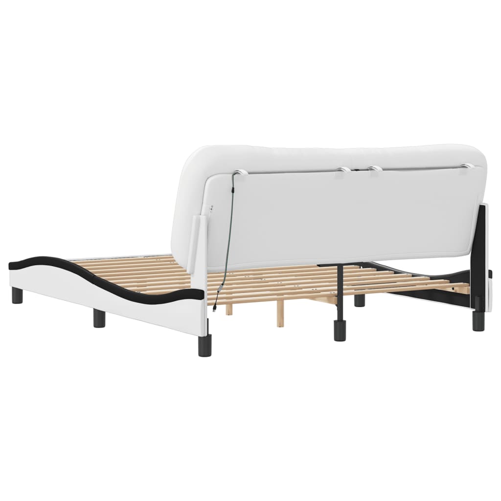 sengestel med LED-lys 160x200 cm kunstlæder hvid og sort