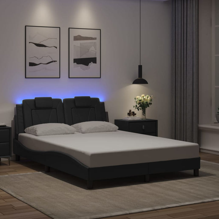sengestel med LED-lys 140x200 cm kunstlæder sort