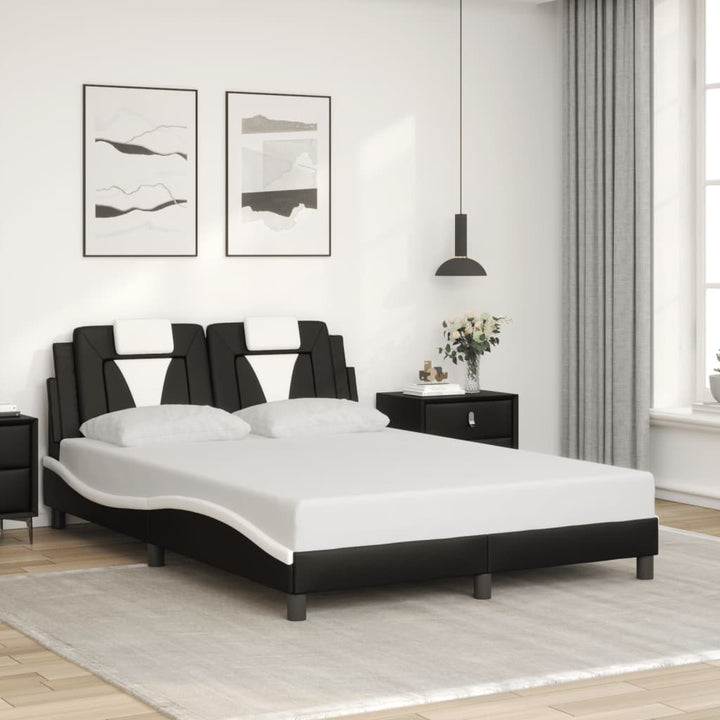 sengestel med LED-lys 140x200 cm kunstlæder sort og hvid