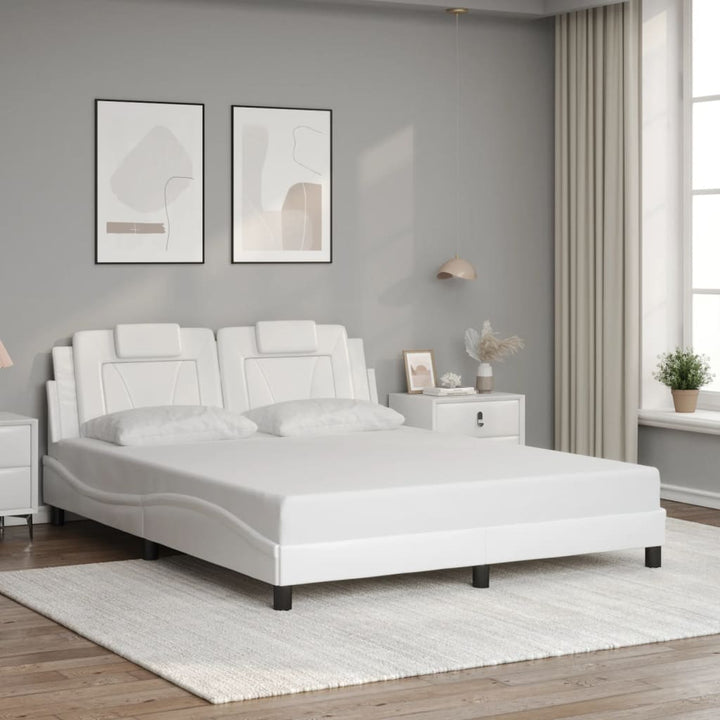 sengestel med LED-lys 160x200 cm kunstlæder hvid