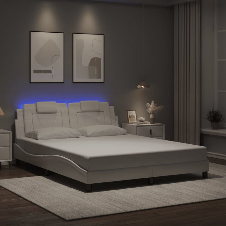 sengestel med LED-lys 160x200 cm kunstlæder hvid
