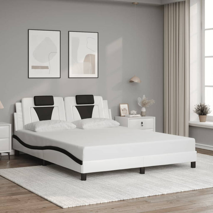 sengestel med LED-lys 160x200 cm kunstlæder hvid og sort