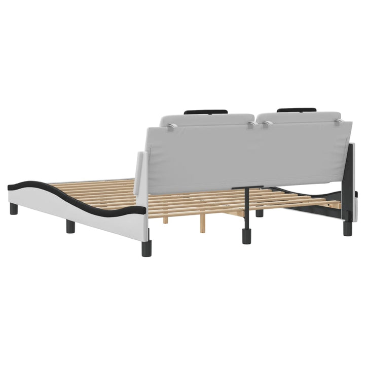 sengestel med LED-lys 160x200 cm kunstlæder hvid og sort