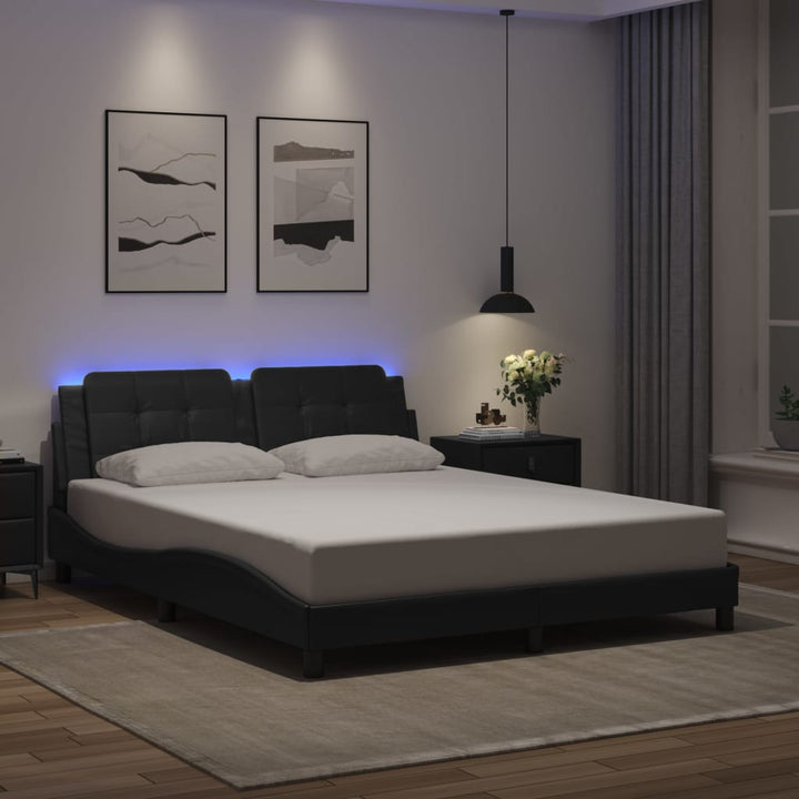 sengestel med LED-lys 160x200 cm kunstlæder sort